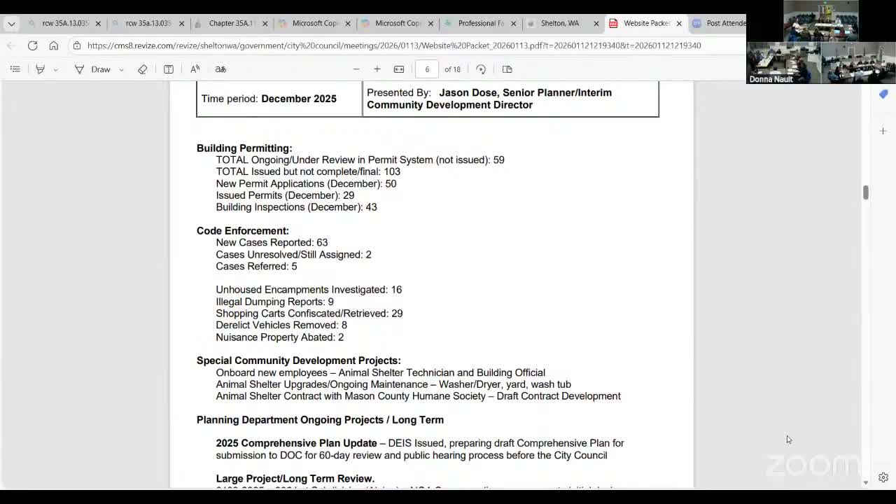 Shelton planning snapshot: permits steady in December; council asks for clearer project tracking
