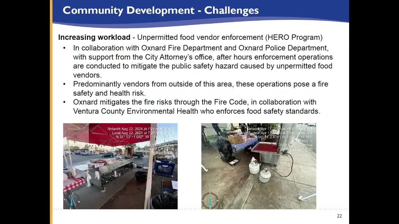 Oxnard says after‑hours operations have reduced unpermitted vendor setups but cites state law limits
