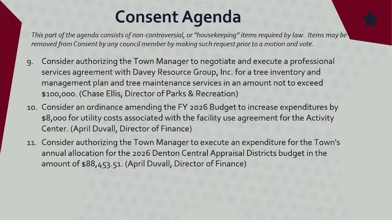Council approves tree‑inventory contract, preliminary plat for The Trails and repeals local alcohol permit fee