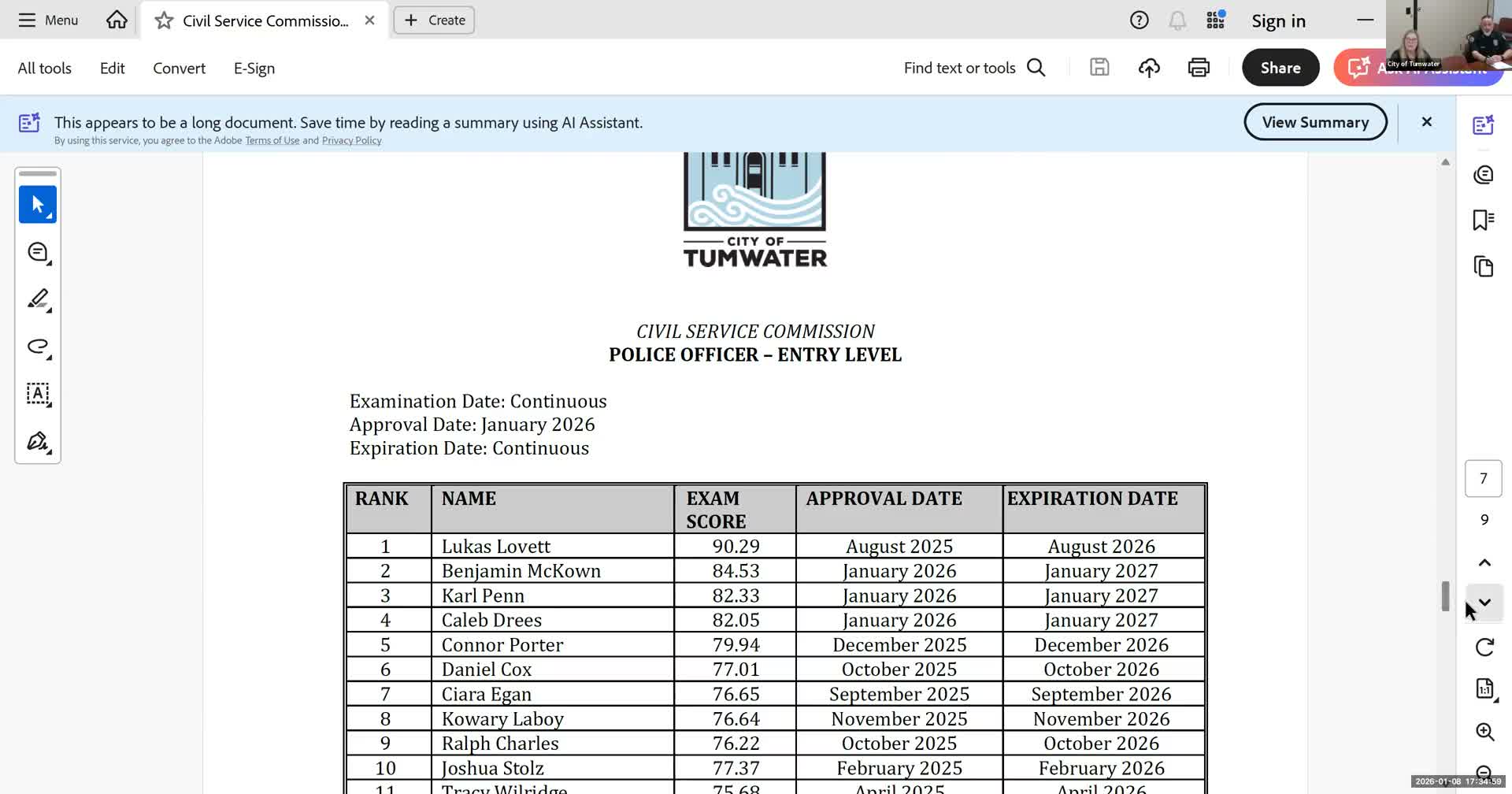 Tumwater commission approves police entry-level eligibility list amid staffing gaps