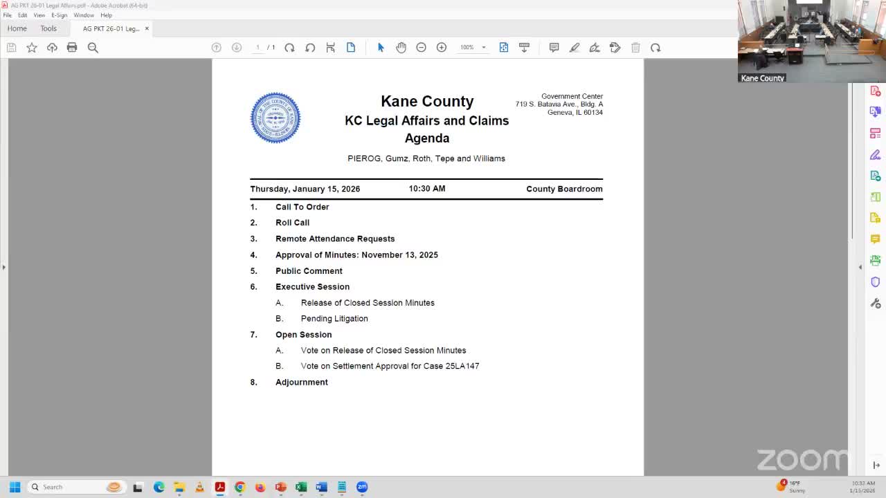 Legal Affairs committee votes to enter closed session to consider release of minutes and pending litigation