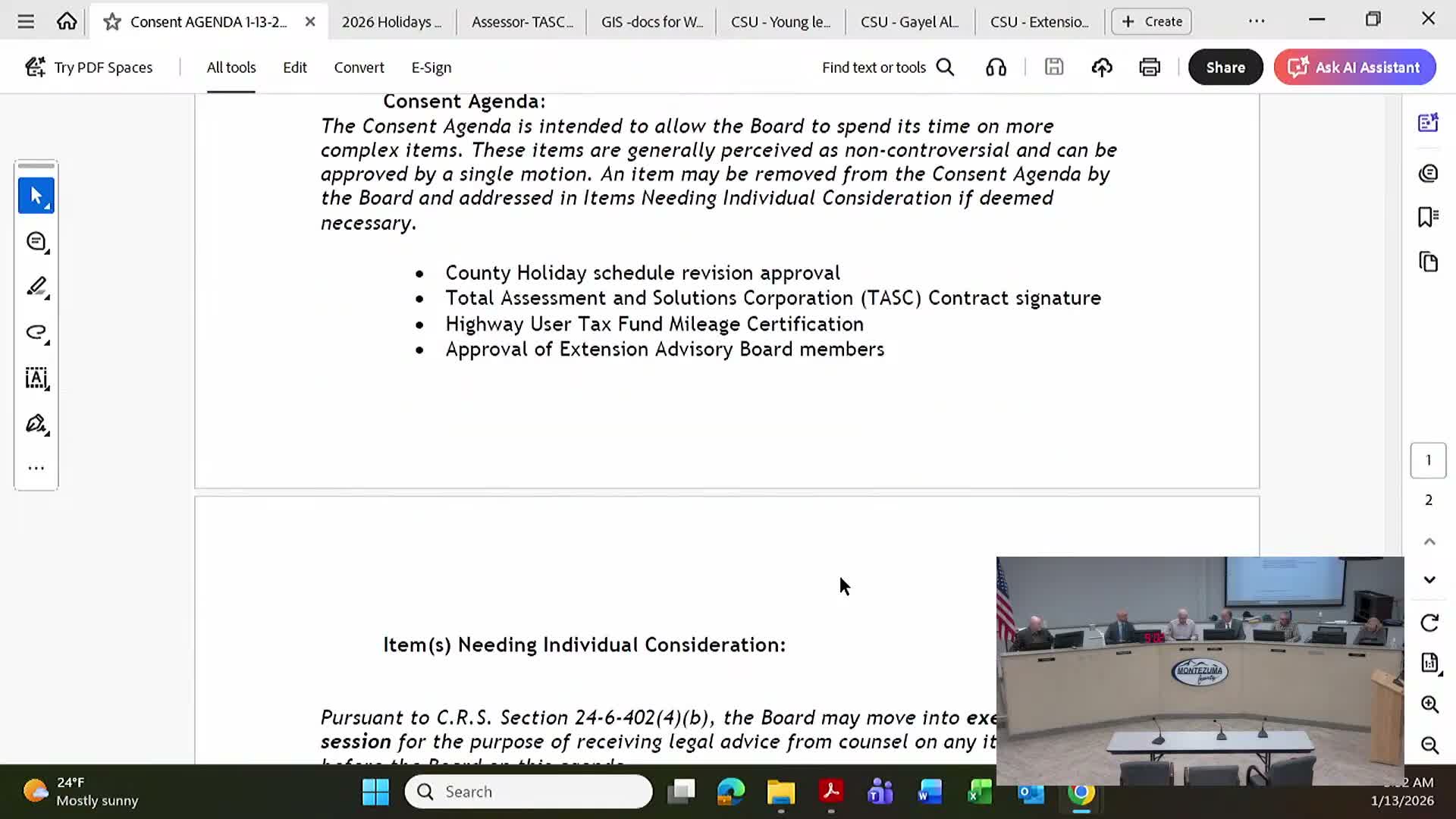 Montezuma County commissioners approve minutes and consent agenda; staff deny community-center sale rumor