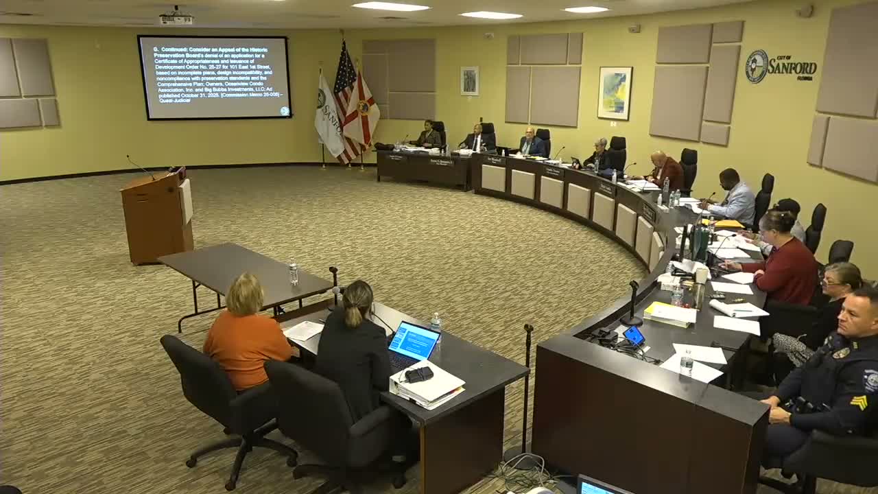 Sanford commission upholds HPB denial for elevator/stair tower at 101 E. 1st St.; requires full resubmittal