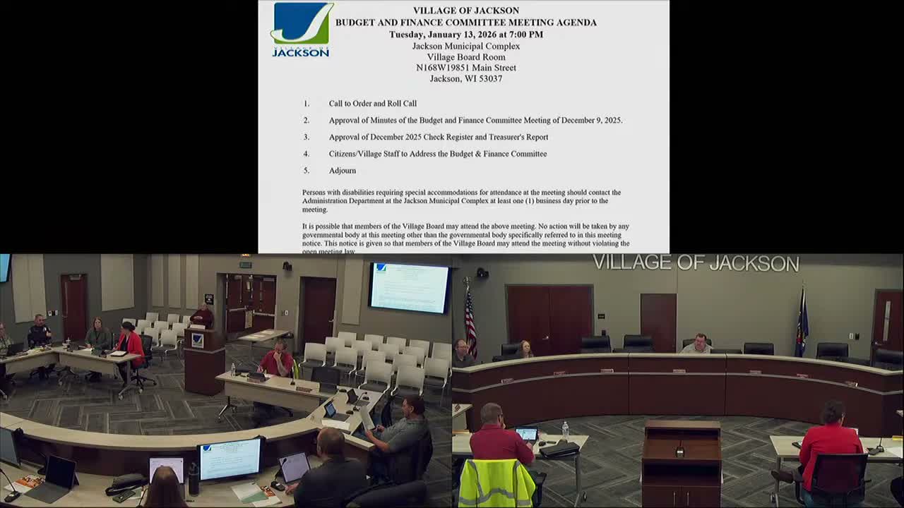 Village of Jackson Budget Finance Committee approves minutes and December check register, then adjourns