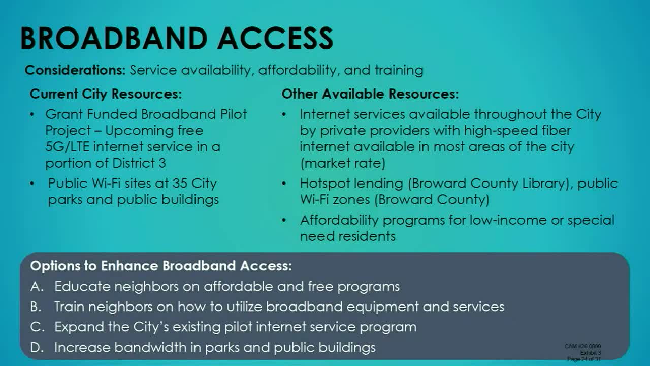 Fort Lauderdale proposes broadband pilots, park Wi‑Fi and more cameras to support safety and digital access