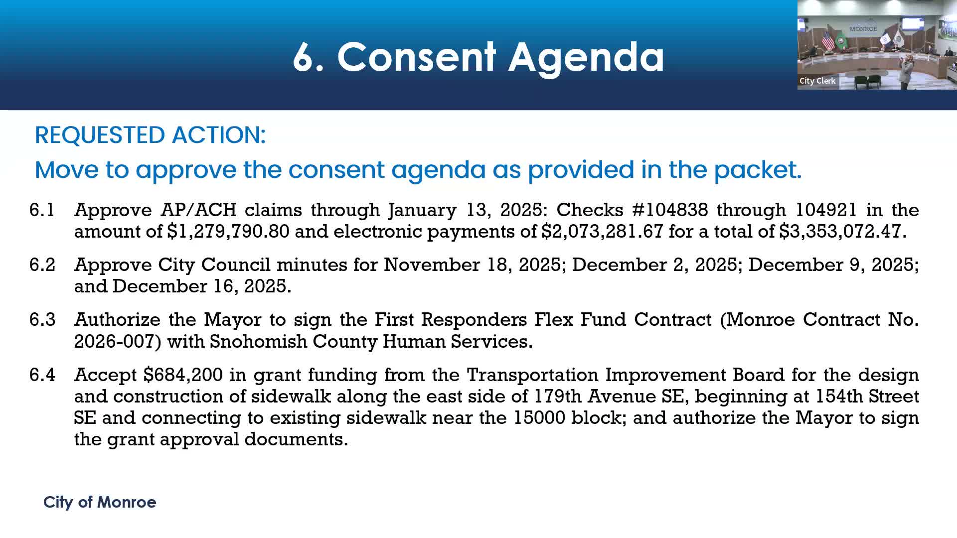 Monroe council rejects proposed 2026 meeting calendar; appoints mayor pro tem and administrative signatories