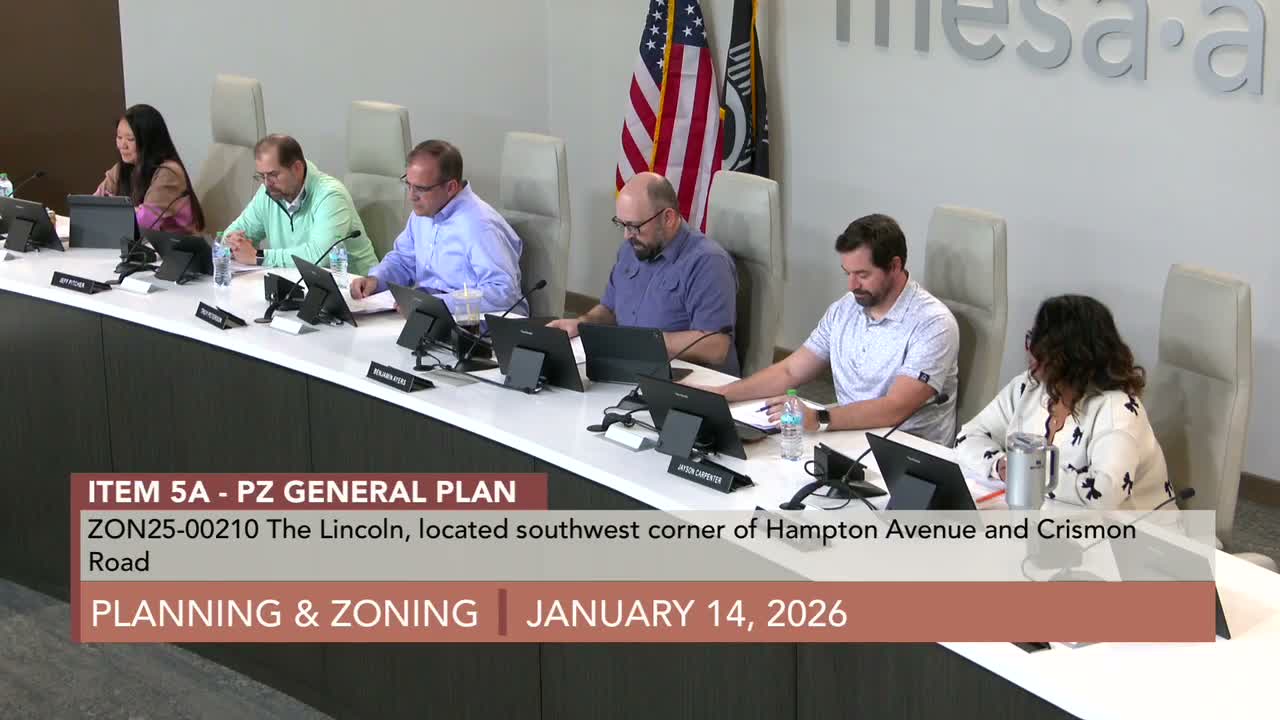 Mesa Planning and Zoning Board recommends Lincoln rezoning, adds 8‑foot freeway wall stipulation