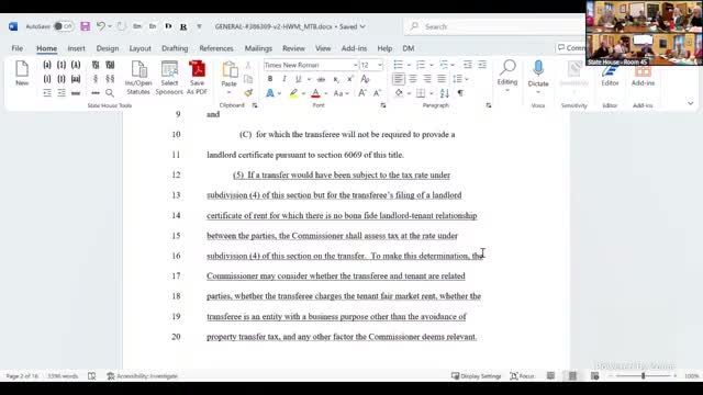 Bill would let tax commissioner reassess higher transfer‑tax rate when landlord certificates are sham