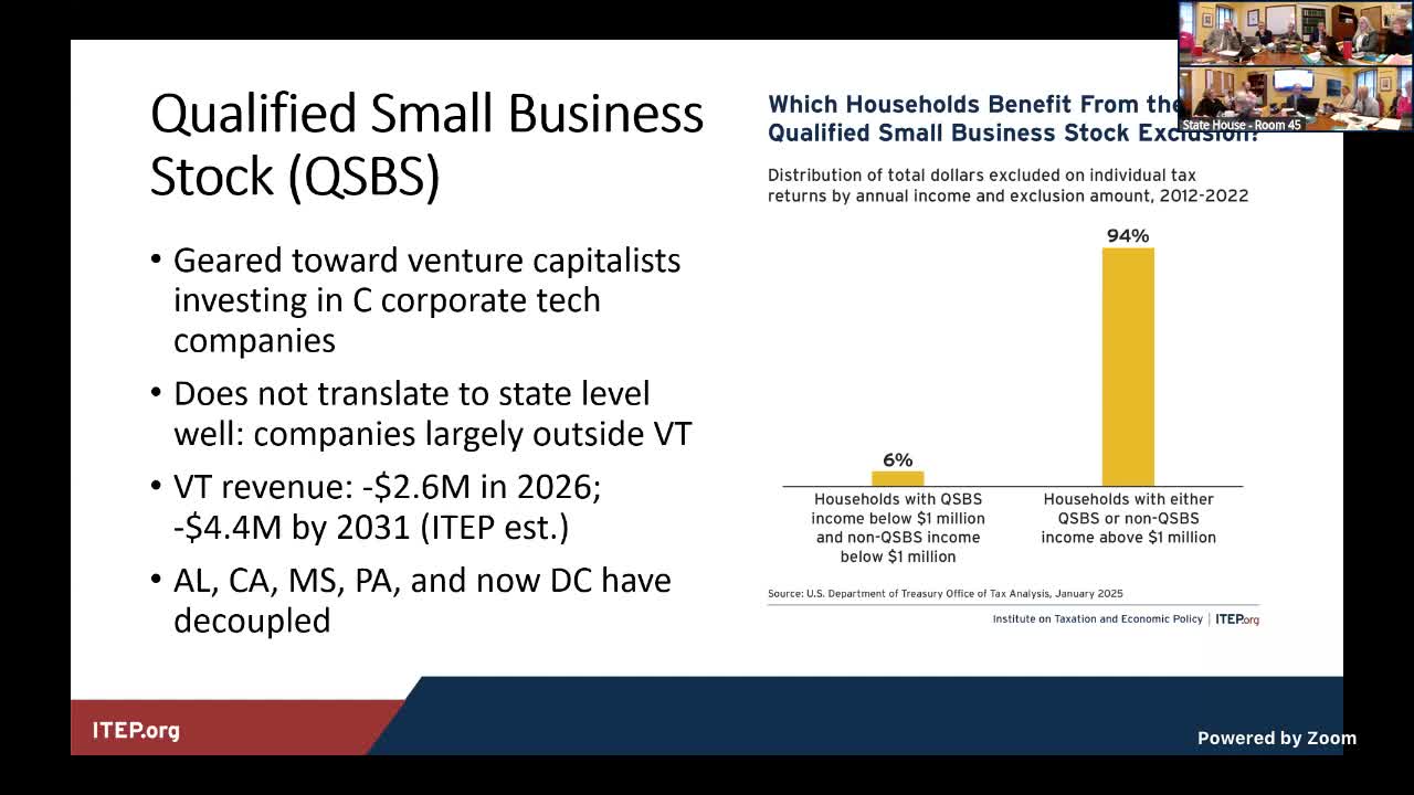 Committee explores decoupling from federal business breaks (QSBS, bonus expensing) to protect state revenues