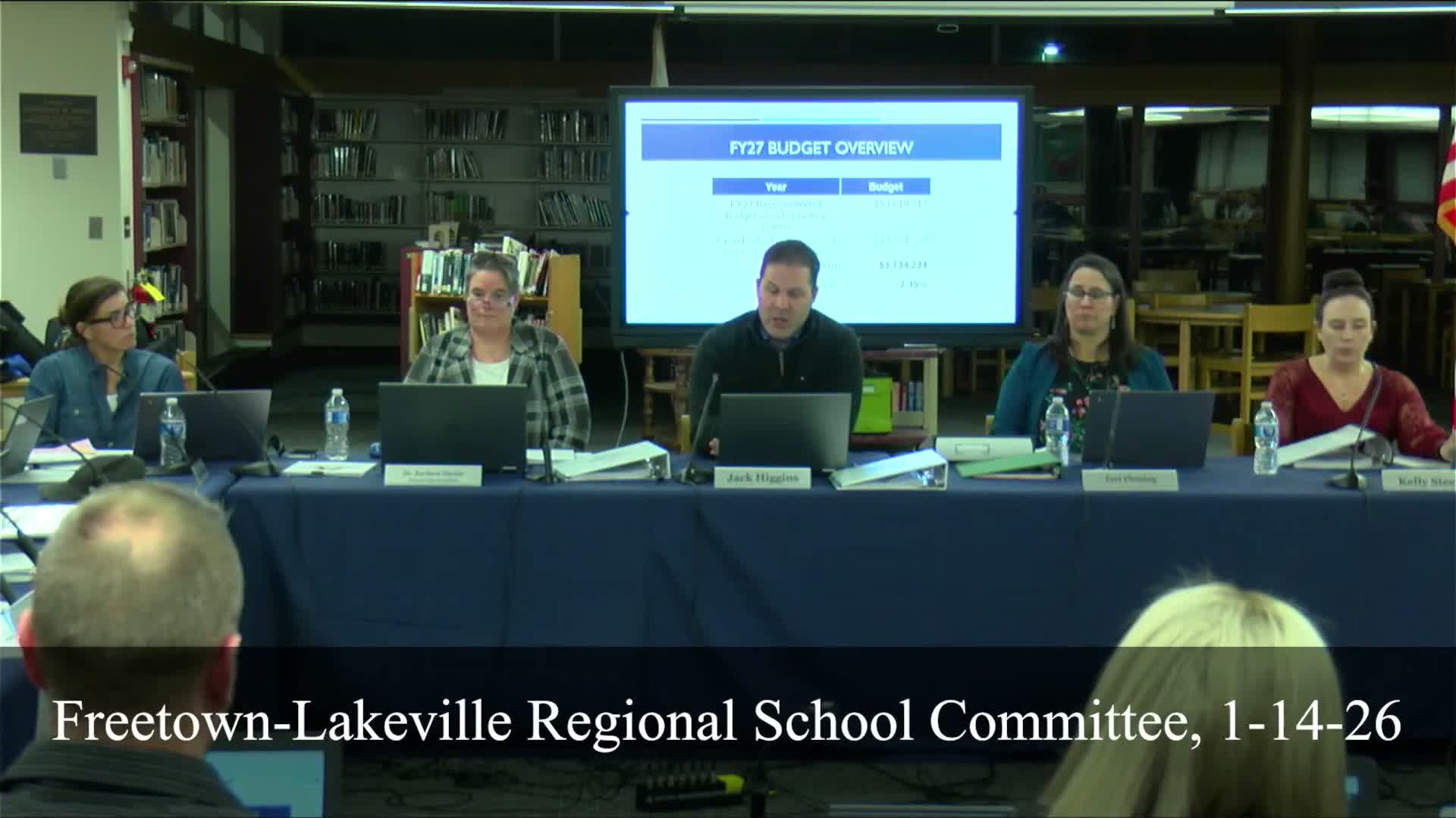Freetown‑Lakeville committee hears $53.6M FY27 budget proposal as insurance, staffing and technology costs rise