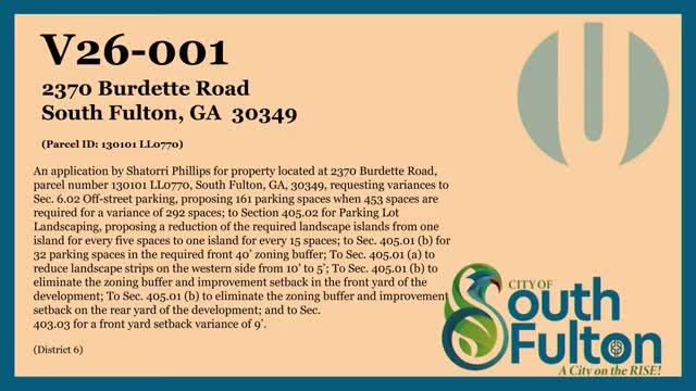 South Fulton zoning board approves parking and setback variances for 2370 Burdette Road