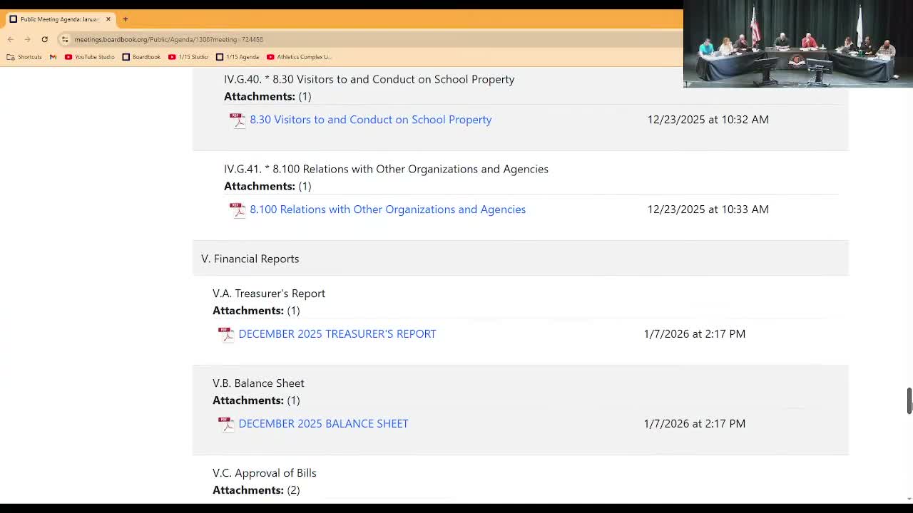 Board reviews December finances; district shifts education fund dollars to capital projects for athletic complex and solar