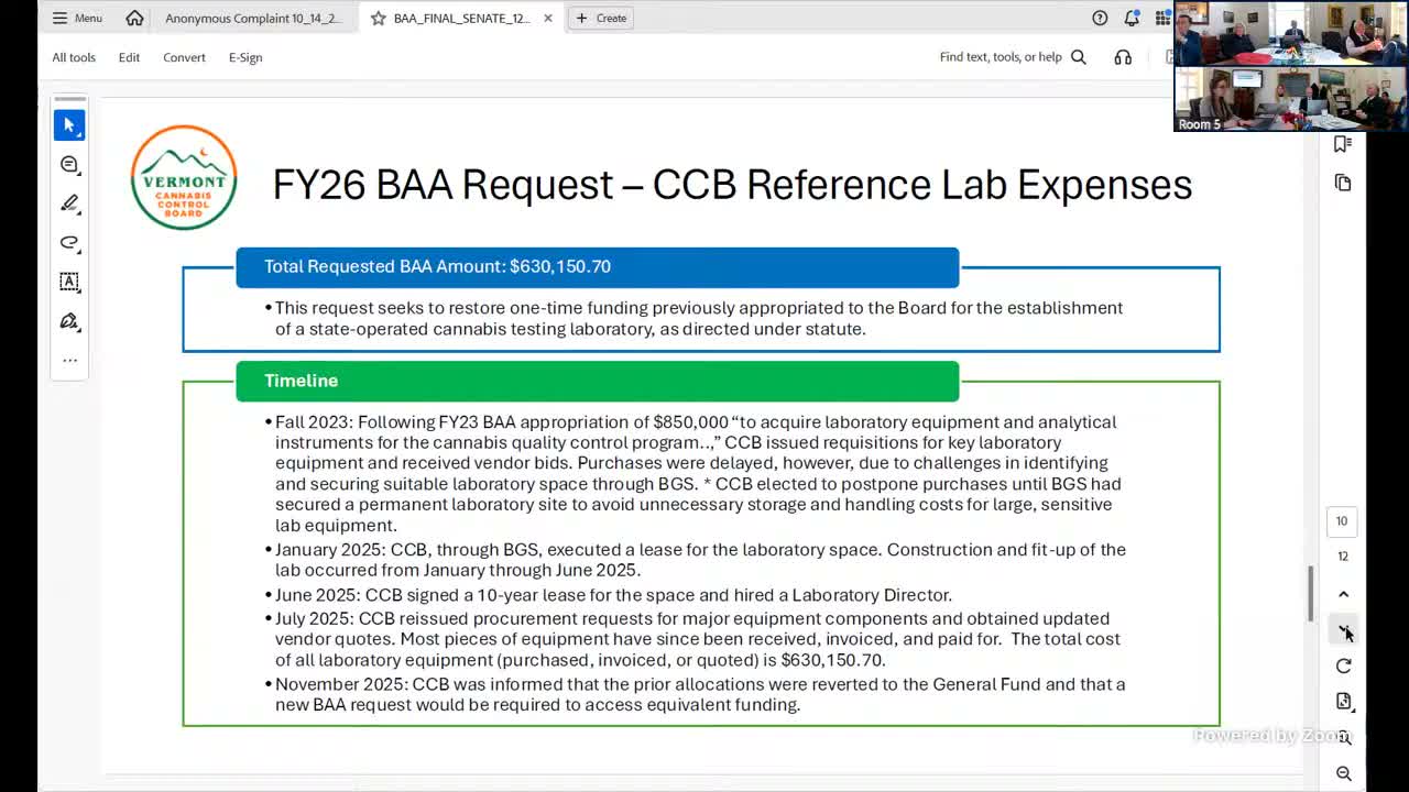 Cannabis Control Board asks Appropriations Committee for supplemental funds to finish state reference lab