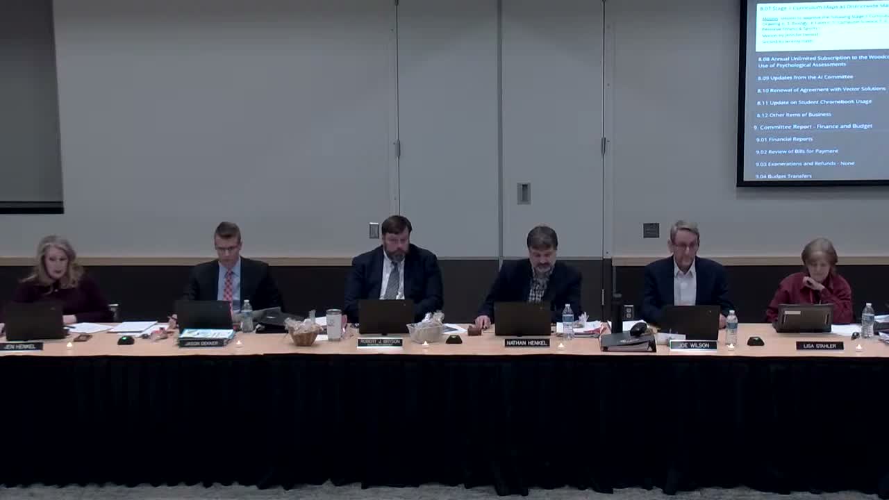 Board approves Woodcock‑Johnson subscription, weighs AI safeguards and training renewals