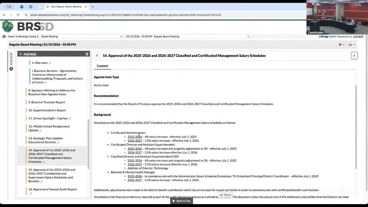 Board approves salary schedule increases and accepts clean audit