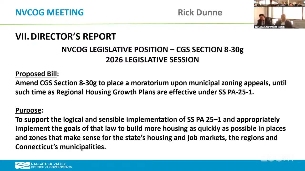 NVCOG board urges suspension of 8‑30g filings until regional housing growth plans take effect