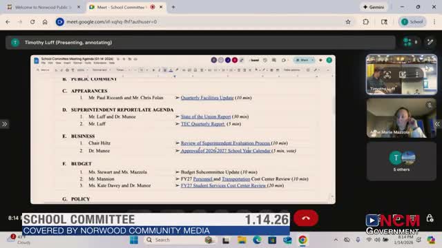 Norwood preliminary FY27 budget: 2.96% increase driven by salary steps; transportation and special education costs highlighted