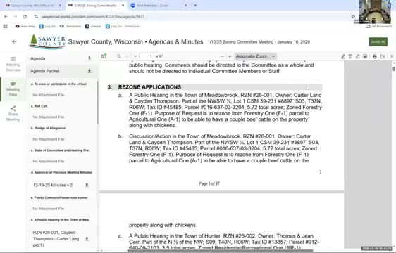 Sawyer County zoning committee approves several rezonings and CUPs, denies contested Bass Lake rezone