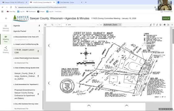 Sawyer County tasks legal review of draft solar and battery storage ordinance; members debate scope and data-center language