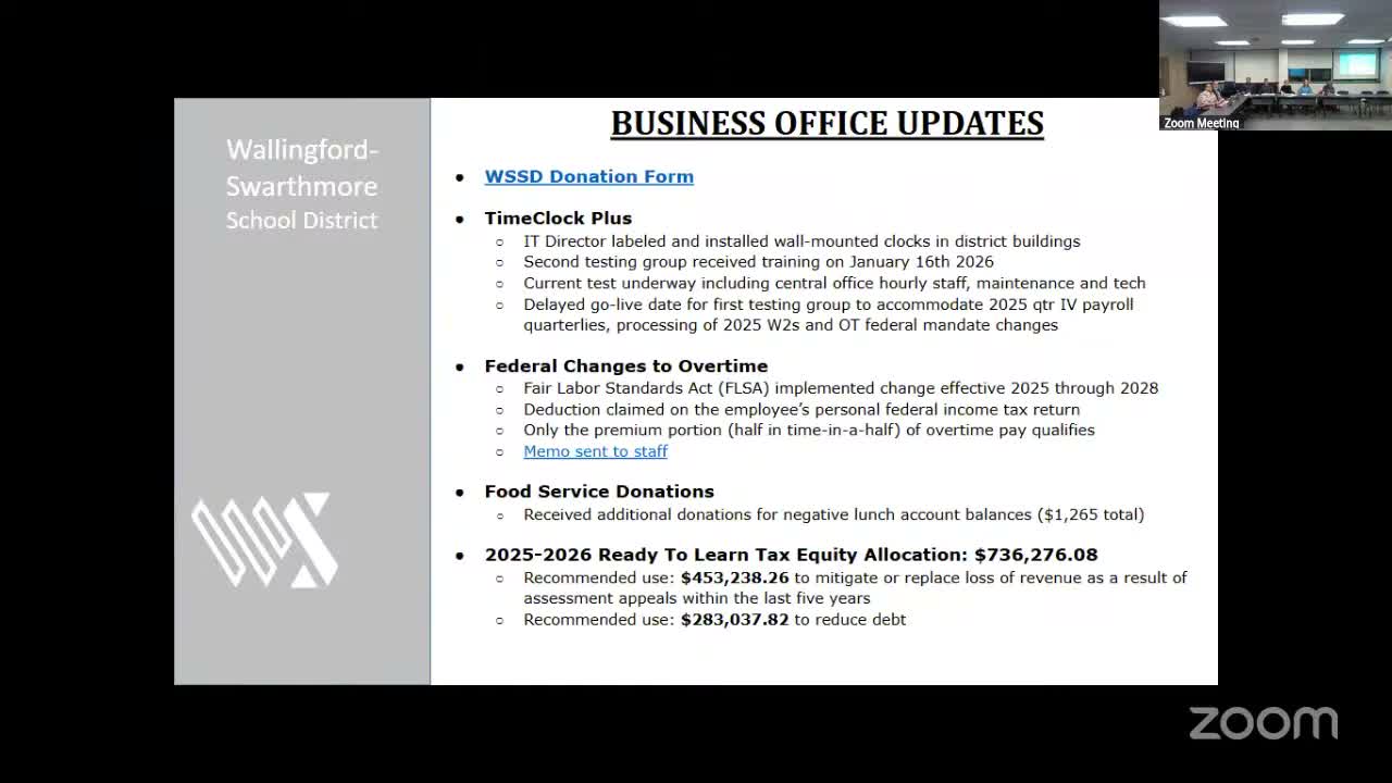Business office reports clean audit, $736K Ready-to-Learn allocation and FY27 budget challenge