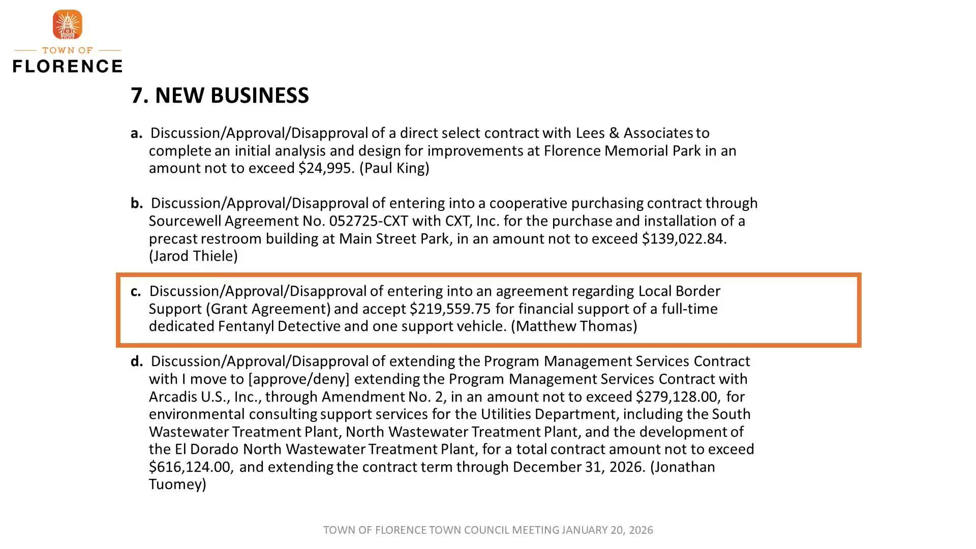 Florence accepts $219,559.75 grant to fund fentanyl detective and vehicle