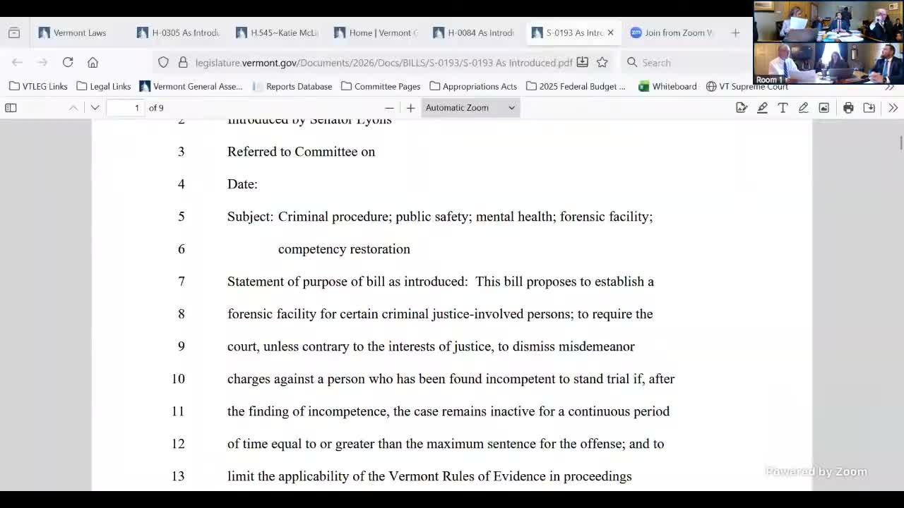 Committee reviews bill to create DOC‑operated forensic facility for select insanity and competency cases