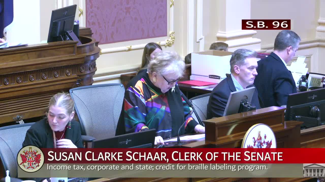 Virginia Senate passes tax credit for braille-labeling equipment (Senate Bill 96)