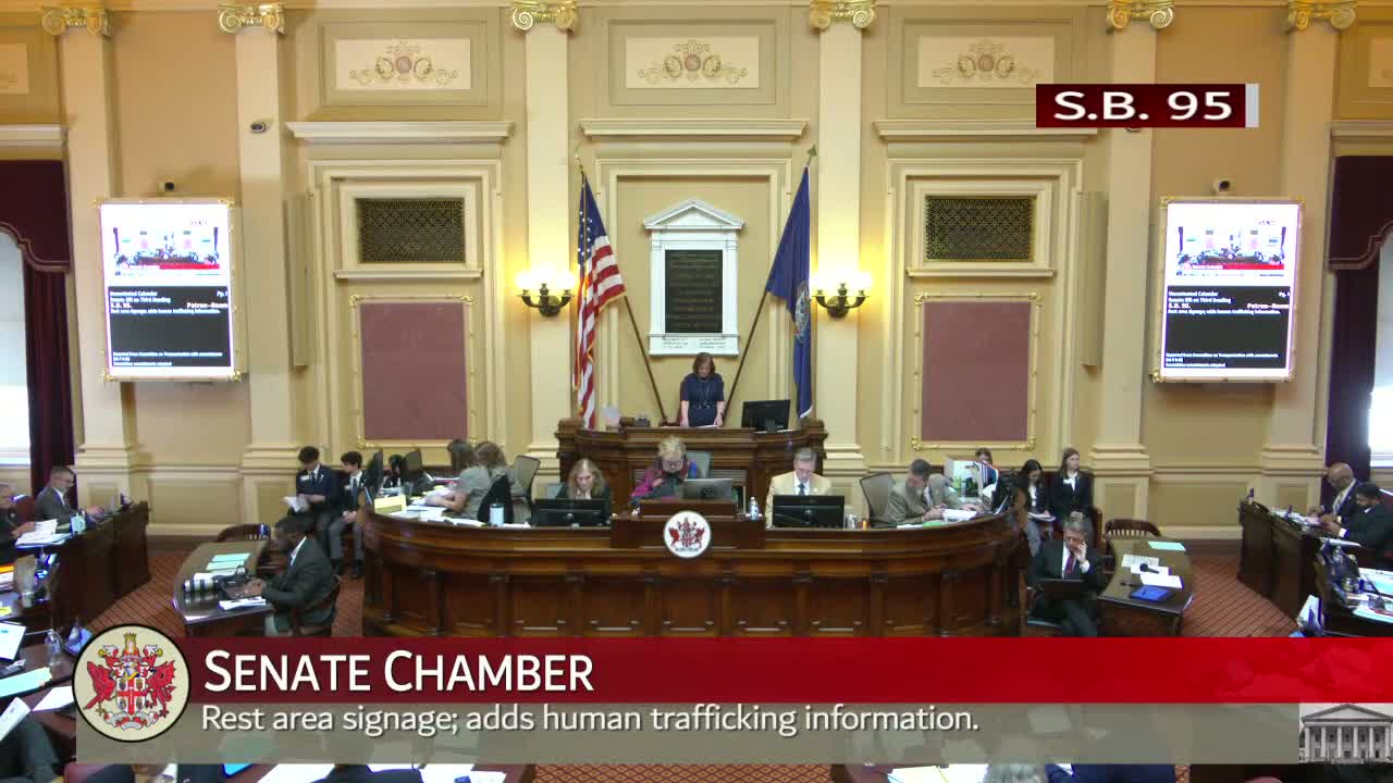 Senate passes bill to add human‑trafficking information, QR codes to interstate rest areas