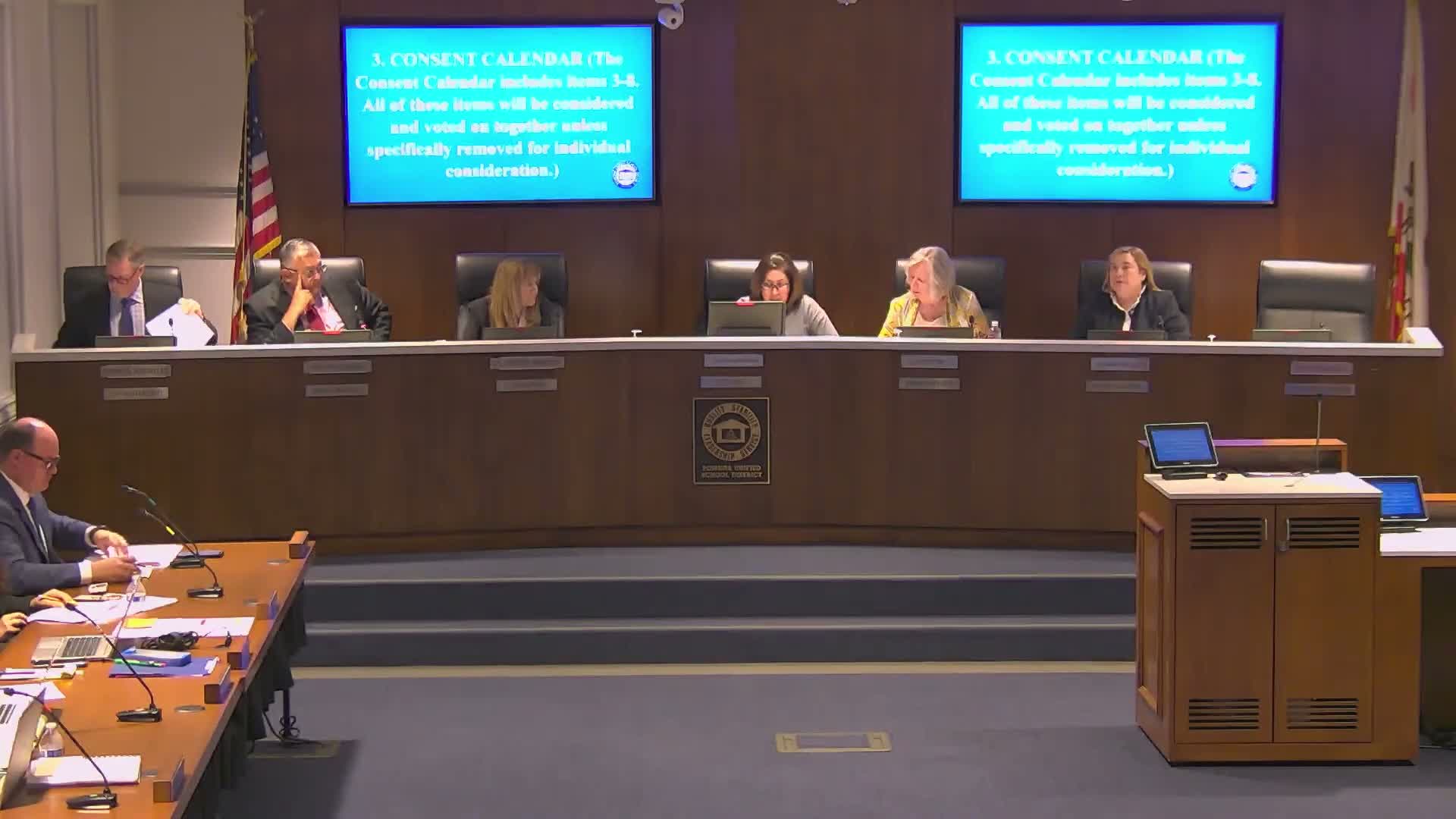 Board approves consent calendar and an oversight‑committee appointment; roll calls recorded