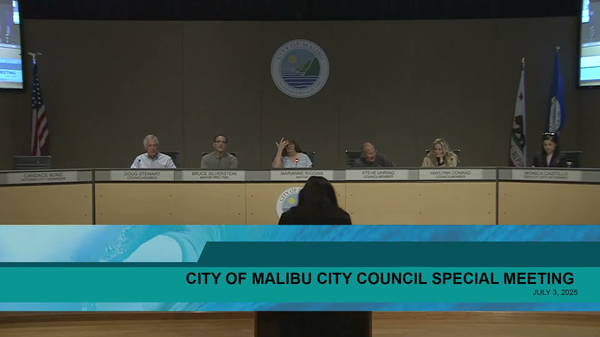 Public commenter accuses council of off‑record talks involving Candace Bond; council stresses standard redaction and legality of agenda reordering