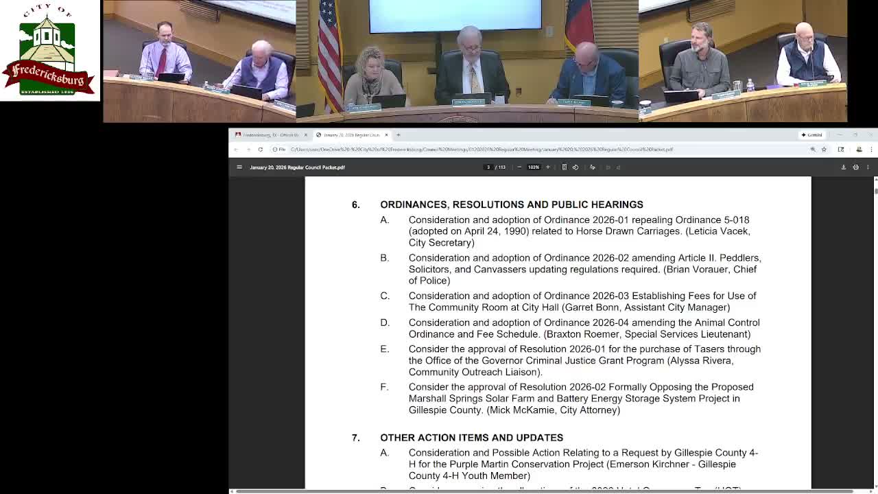 Fredericksburg council updates ordinances on carriages, solicitors and animal control