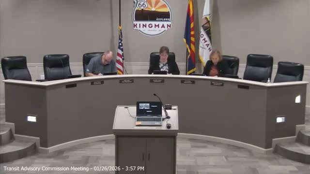 Kingman staff say airport-industrial-park transit is still under study; federal grant and staffing needs shape options