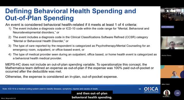 OCA: MEPS estimates unreliable for tracking California behavioral-health out-of-plan spending; HPD administrative data conflicts