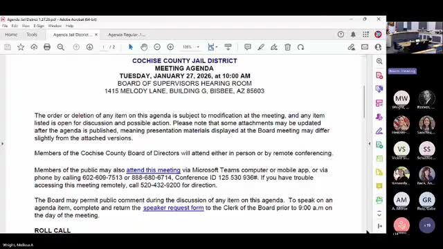 Cochise County Jail District approves consent agenda and adjourns; Board of Supervisors meeting follows