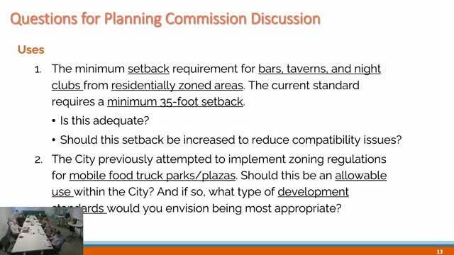 Commission weighs separation rules for nightlife and dispensaries, food-truck plazas and self-storage height