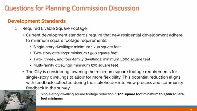 Commission debates smaller single-family minimums and accessory dwelling units as tools for attainable housing