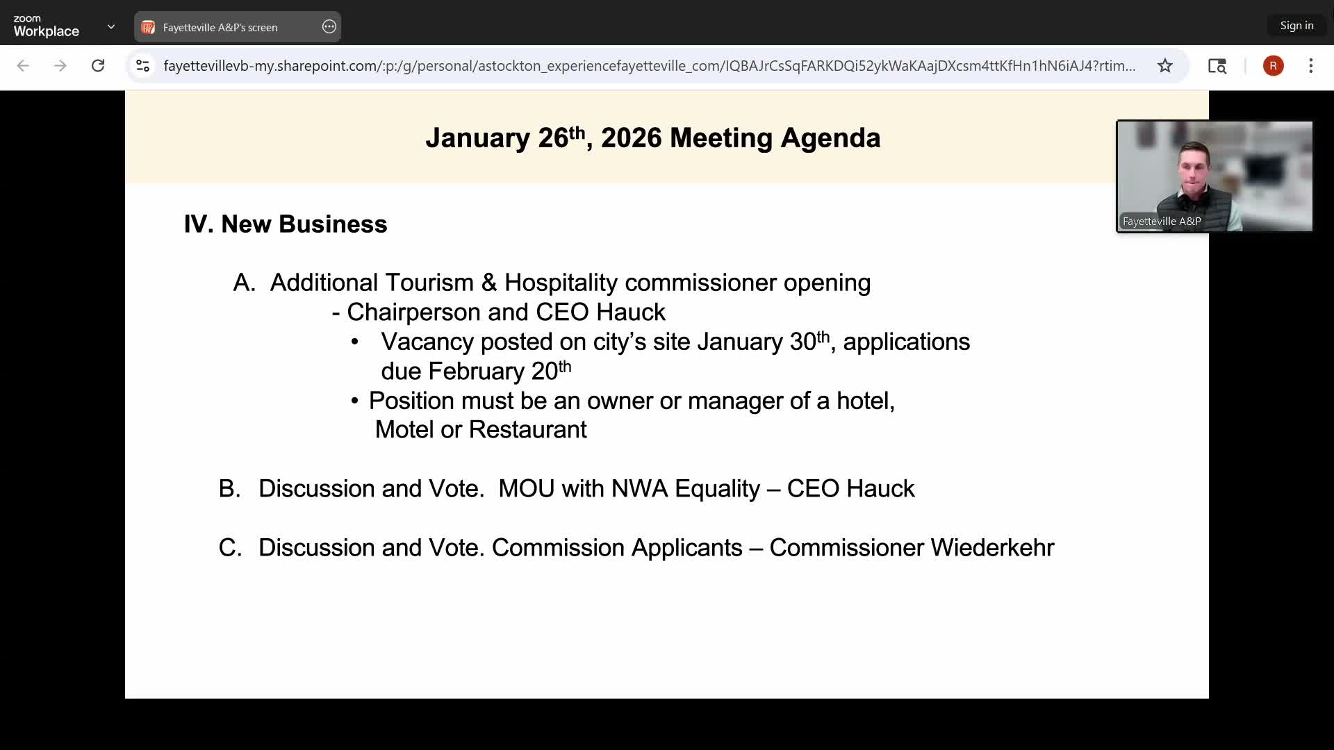 A&P Commission reappoints Elvis Moya as chair, discusses vacancy after Commissioner Sanderson announces departure