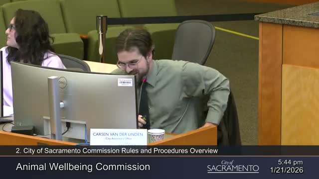 City attorney reviews Brown Act, agenda rules and conflict rules with Animal Well‑being Commission