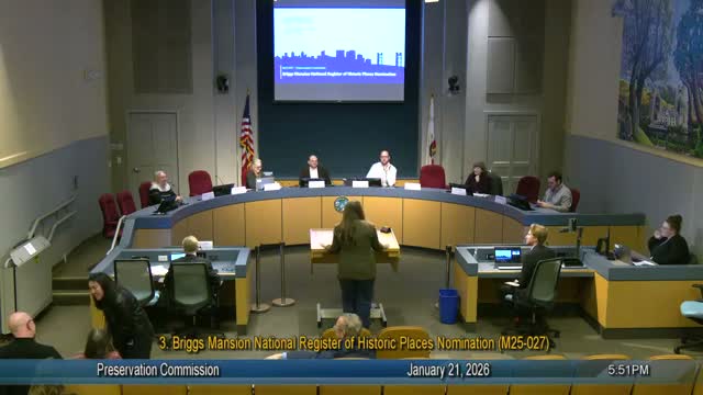 Commission to support Briggs Mansion National Register nomination at State level after debate over documentation