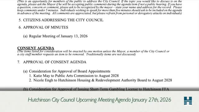 City consent agenda includes appointments, short-term gambling licenses and pay equity report