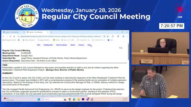 San Luis public works outlines phased plan and procurement path for West wastewater plant expansion