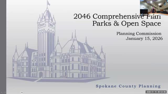 Commission reviews parks and open-space chapter; staff seeks integration with capital facilities and trails planning