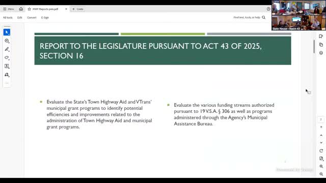 Committee reviews Act 43 reports on municipal grant efficiencies and payback rules