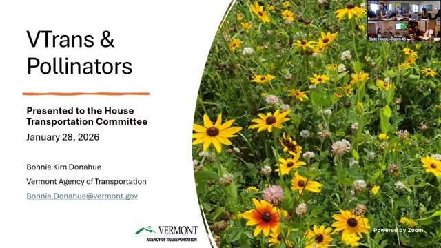 VTrans reports pilot pollinator plantings and rotational mowing; FHWA $150,000 grant status unclear
