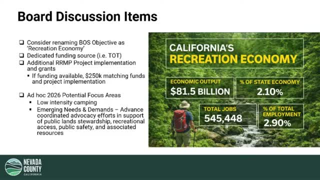 Supervisors consider 'recreation economy' label, weigh low‑intensity camping and TOT uses