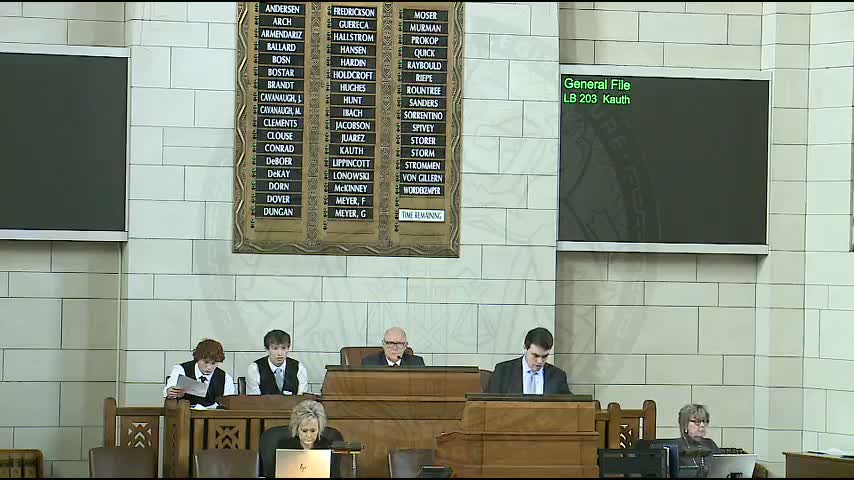 Senate debates LB203 to shift county public‑health directed measure authority to elected officials