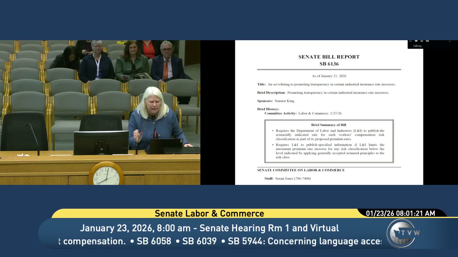 Senate committee hears business and agency support for publishing workers' compensation 'indicated' rates