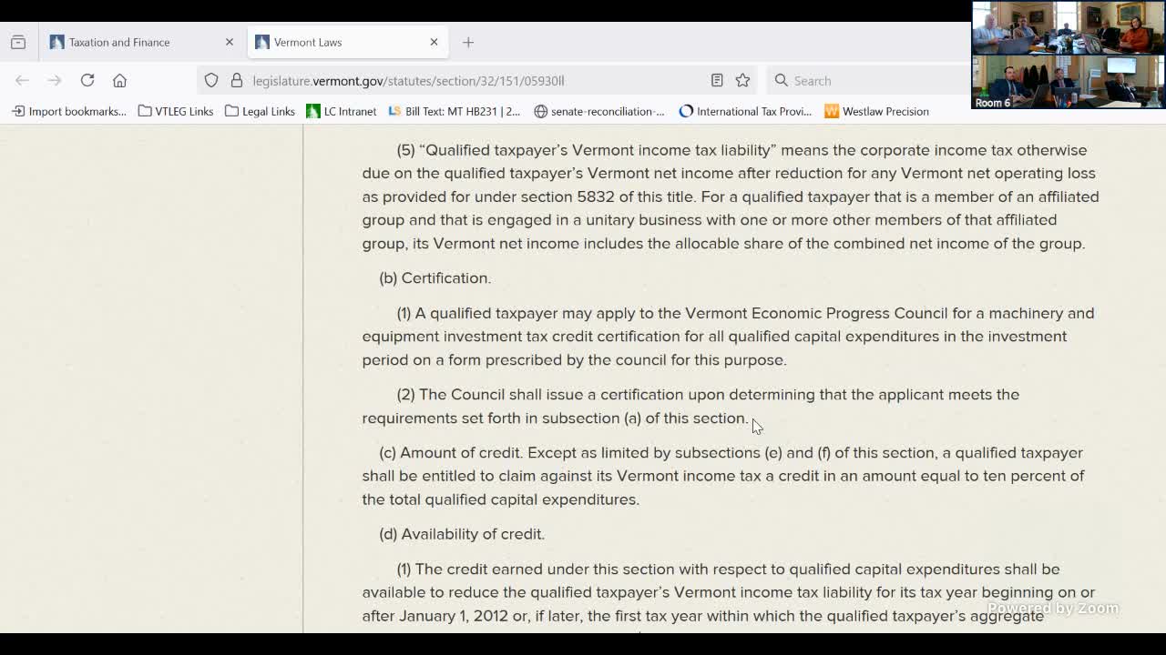 Committee reviews changes to machinery-and-equipment investment tax credit, including partial refundability