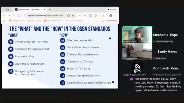 Portland School Board holds governance workshop on standards, trust and meeting processes