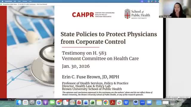 Experts tell committee H.583 would curb private‑equity control of Vermont physician practices